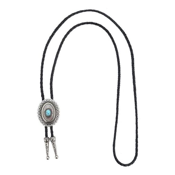 Turquoise Stone Oval Concho Bolo Tie Mens Casual Western Cowboy Accessory New - Picture 4 of 4